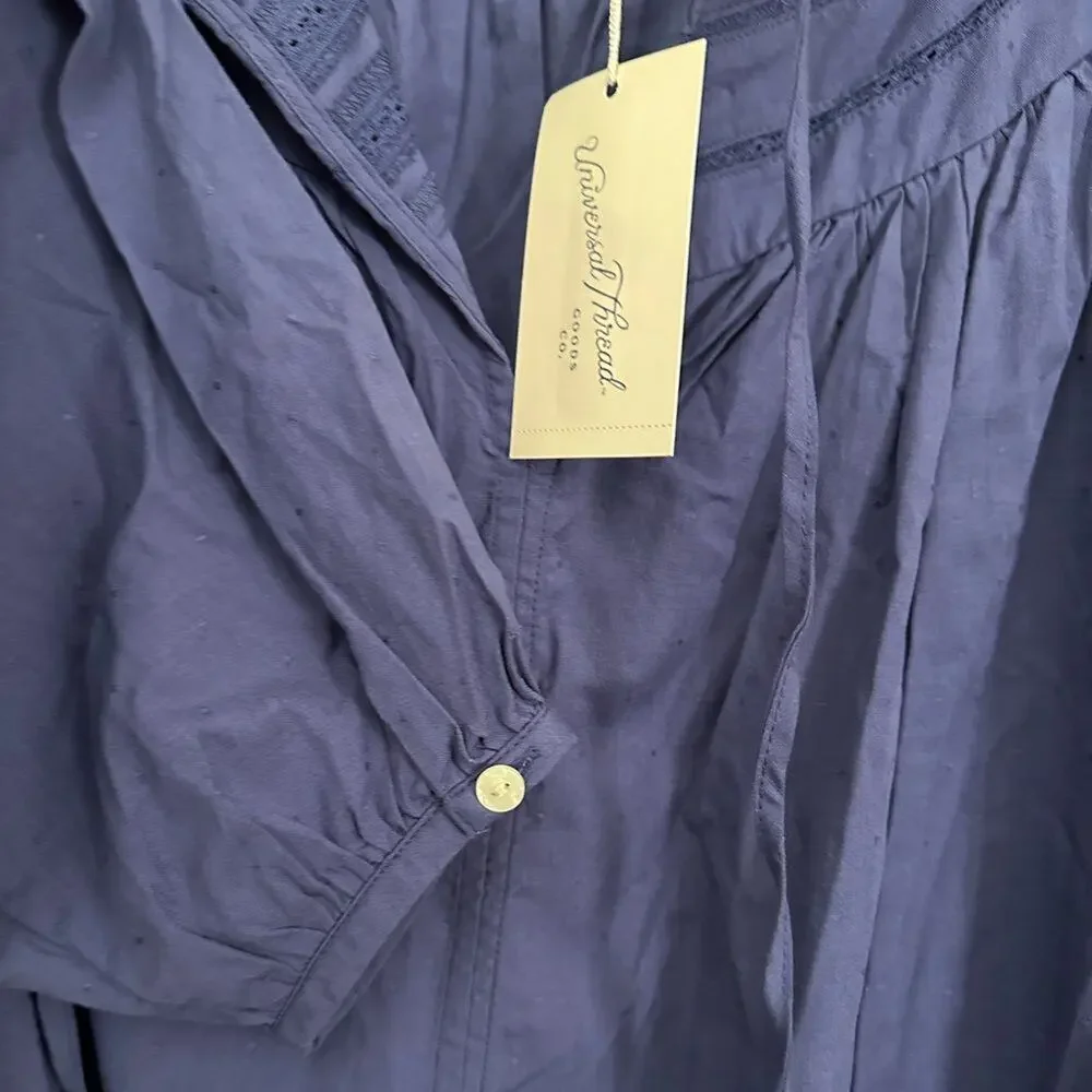 Universal Thread Blue Peasant Top Prairie Blouse Cottagecore Shirt Size M - Picture 4 of 10